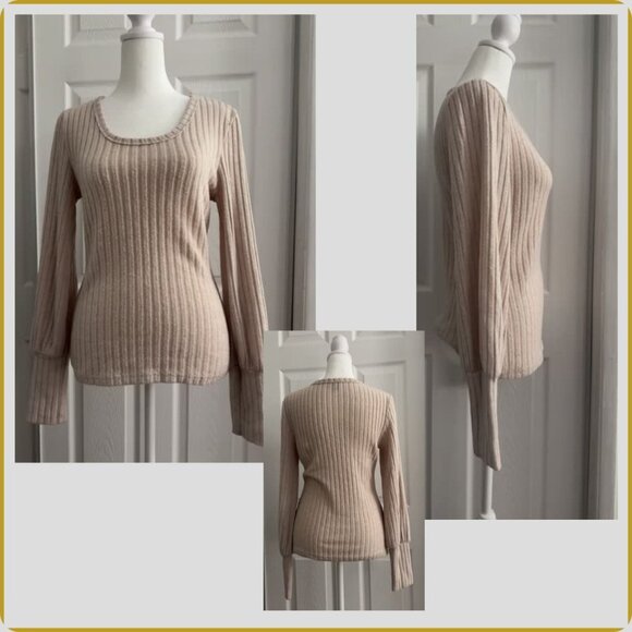 Soft Ribbed Balloon-Sleeve Knit Top – Size M - Picture 11 of 11